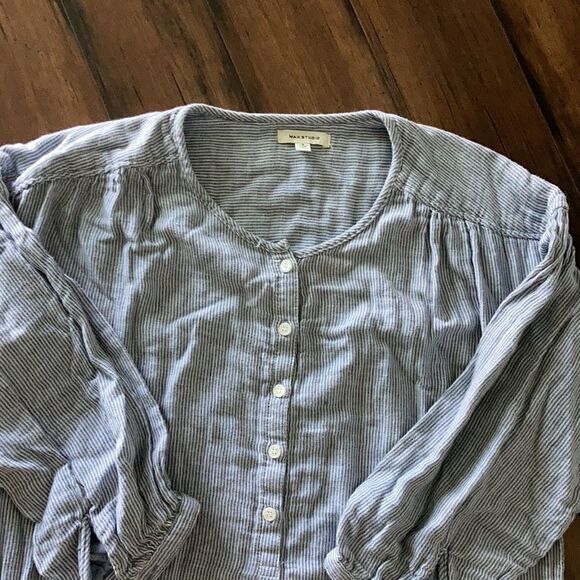 NEW Max Studio Blue and White Stripe Long Sleeve Babydoll Dress Size Small 👗 - Picture 3 of 7